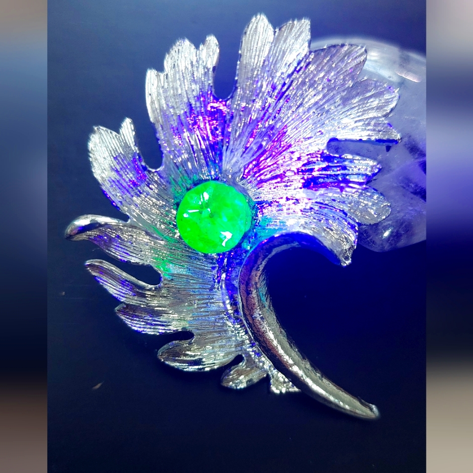 Upcycled Uranium Glass Silver Leaf Brooch